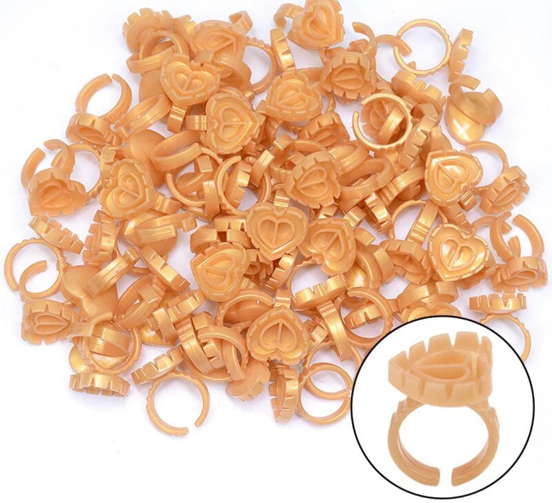 Eyelash Extension Glue Ring 100PCS Disposable Eyelash Ring Heart-shaped BLUE PINK GOLD