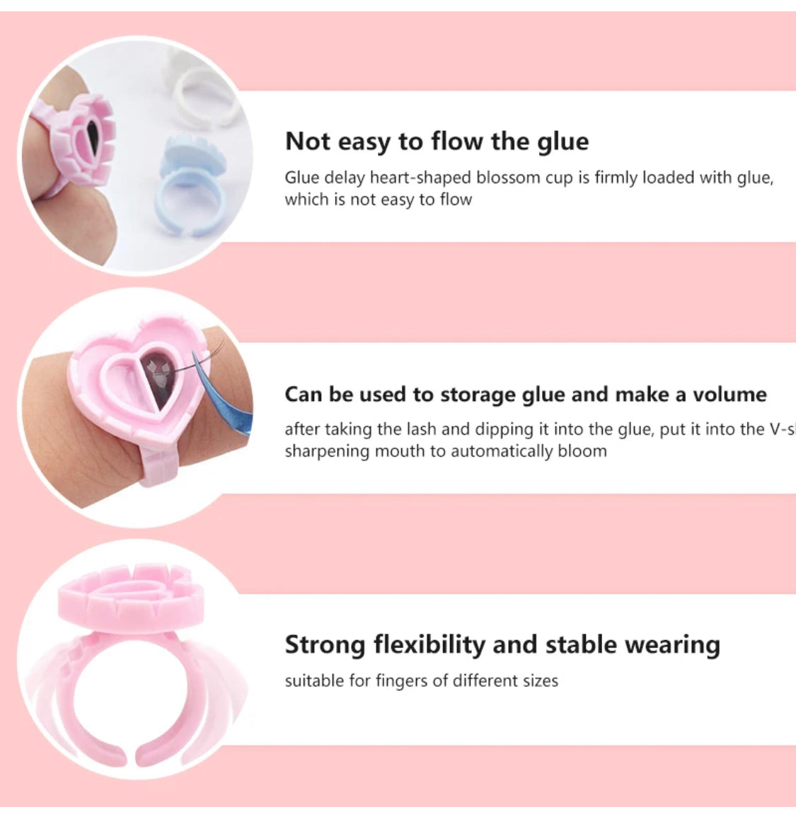 Eyelash Extension Glue Ring 100PCS Disposable Eyelash Ring Heart-shaped BLUE PINK GOLD