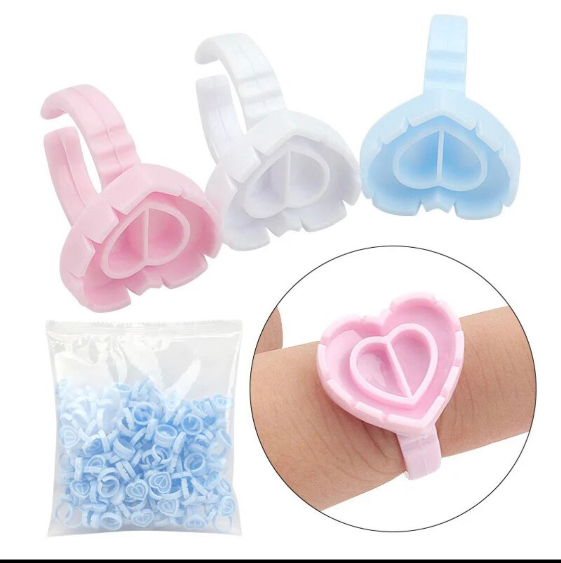 Eyelash Extension Glue Ring 100PCS Disposable Eyelash Ring Heart-shaped BLUE PINK GOLD