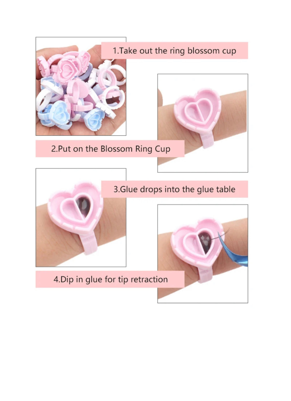 Eyelash Extension Glue Ring 100PCS Disposable Eyelash Ring Heart-shaped BLUE PINK GOLD