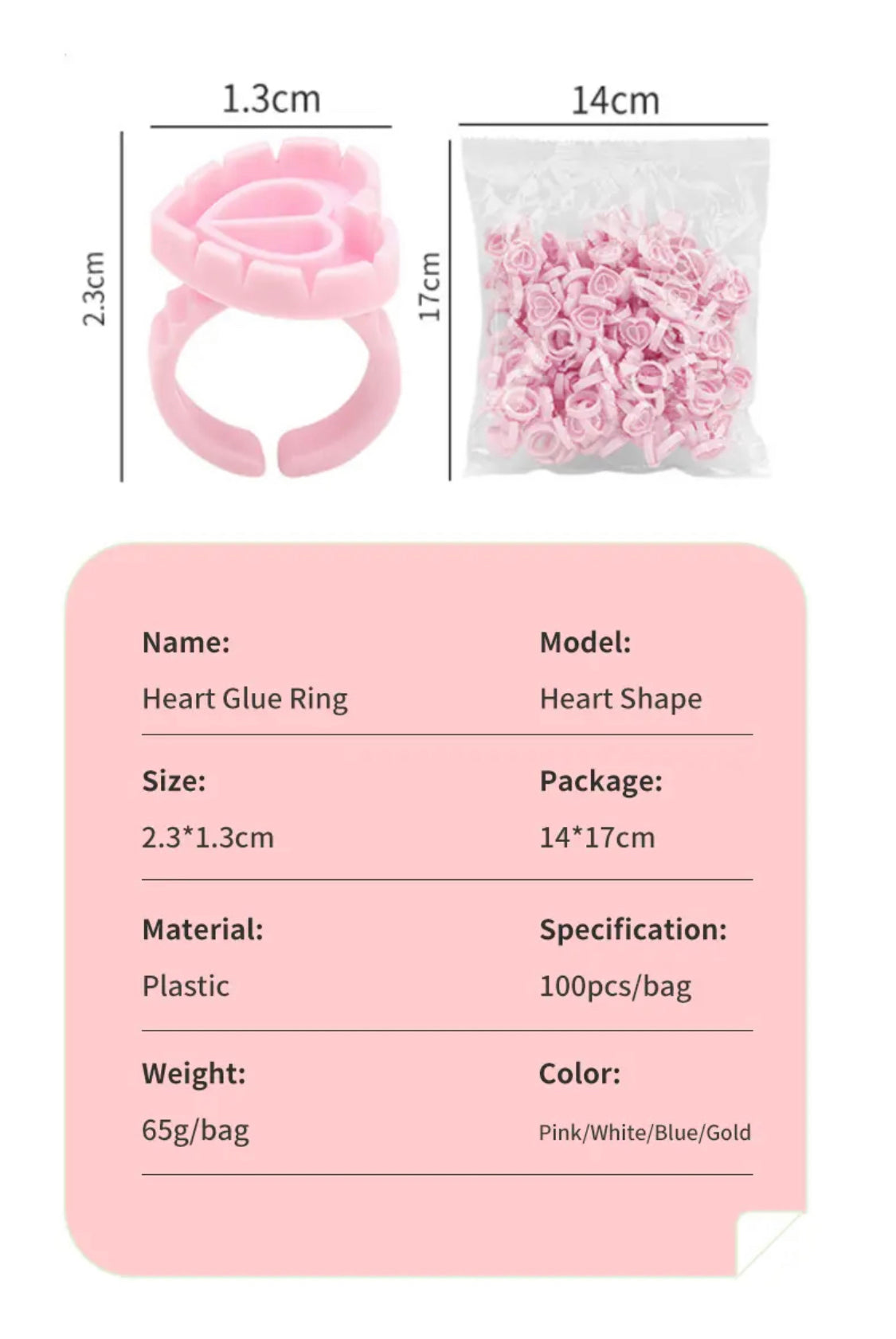 Eyelash Extension Glue Ring 100PCS Disposable Eyelash Ring Heart-shaped BLUE PINK GOLD