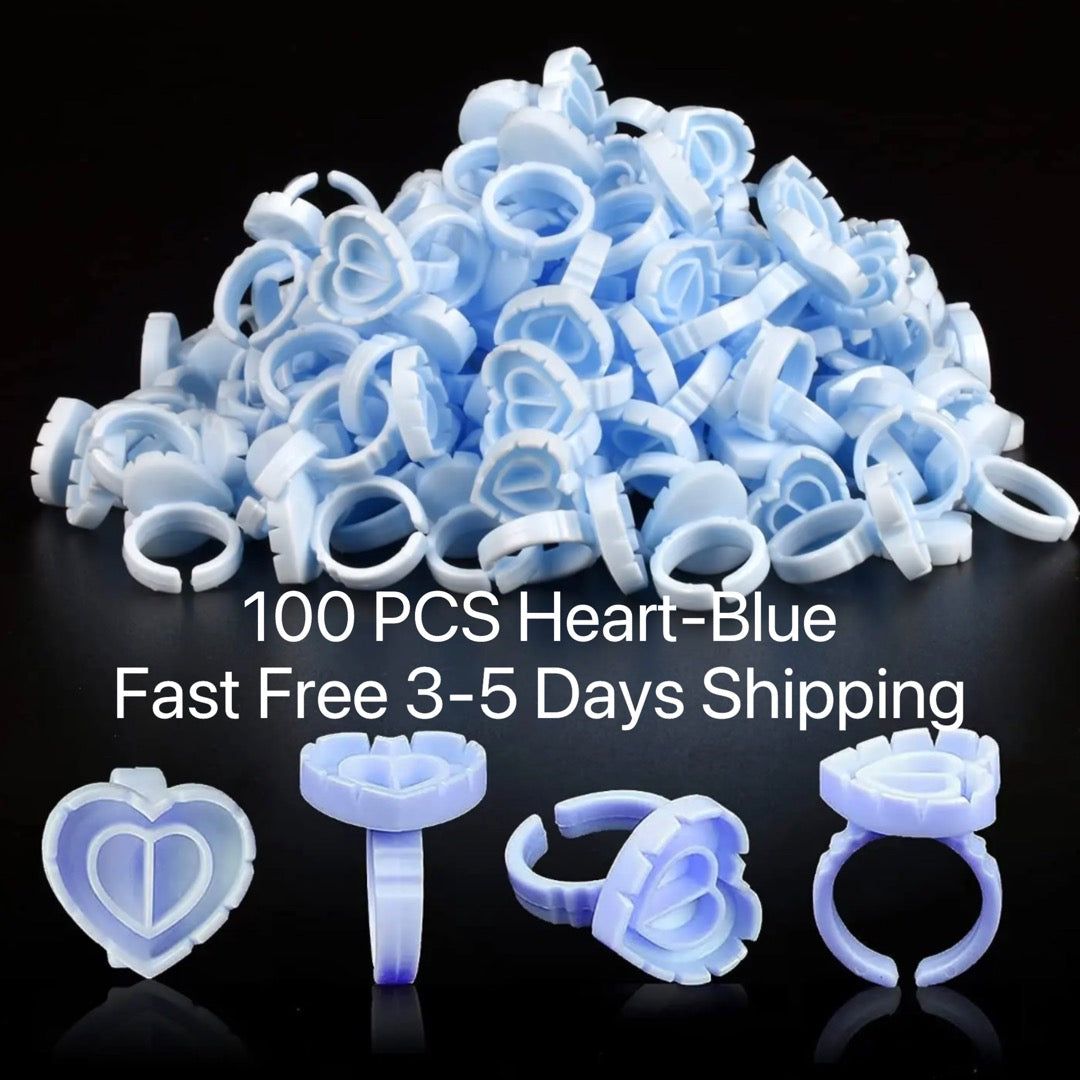 Eyelash Extension Glue Ring 100PCS Disposable Eyelash Ring Heart-shaped BLUE PINK GOLD