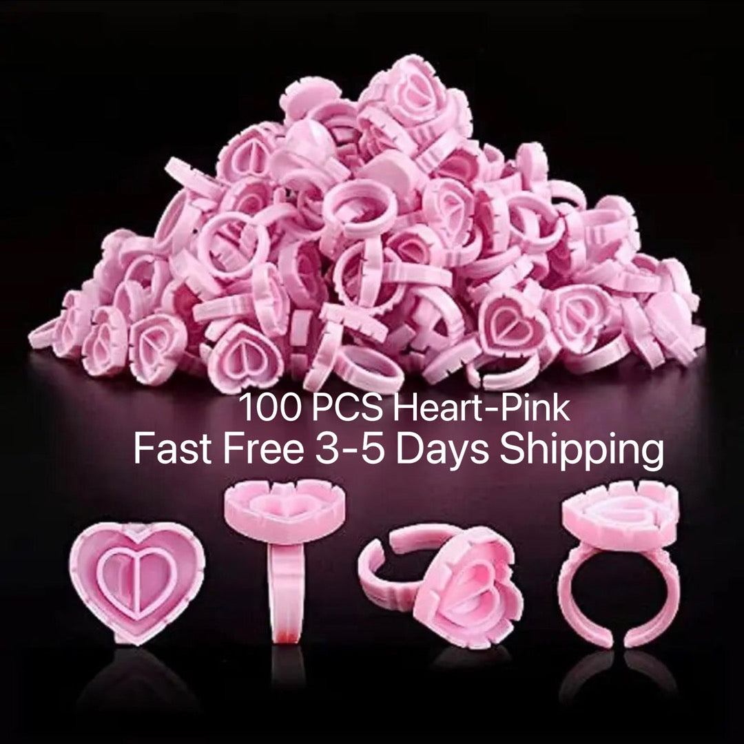 Eyelash Extension Glue Ring 100PCS Disposable Eyelash Ring Heart-shaped BLUE PINK GOLD