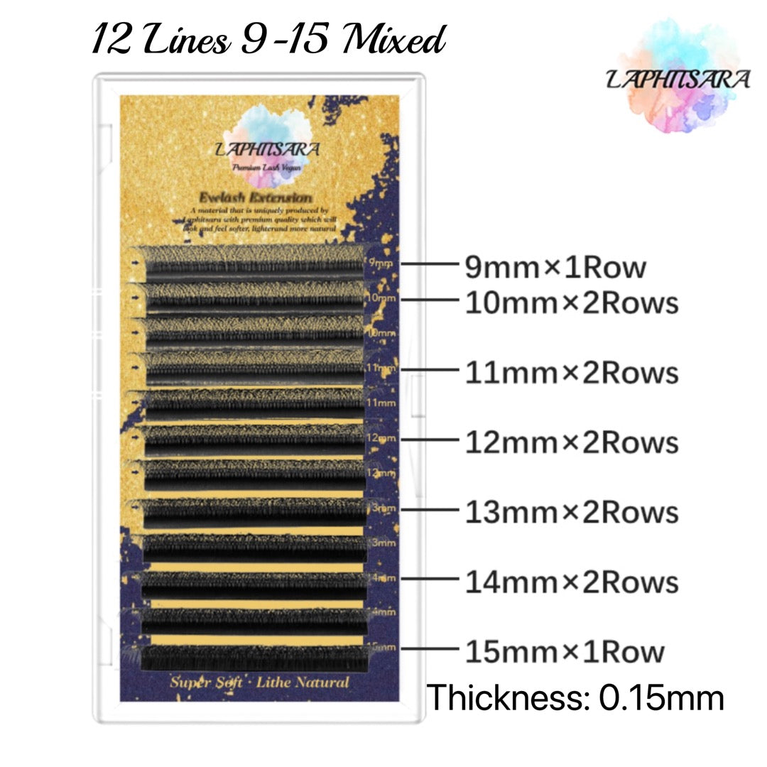 Mink Professional D Curl Silk Eye Lashes Individual False Mink 0.15mm 9-15 Mixed